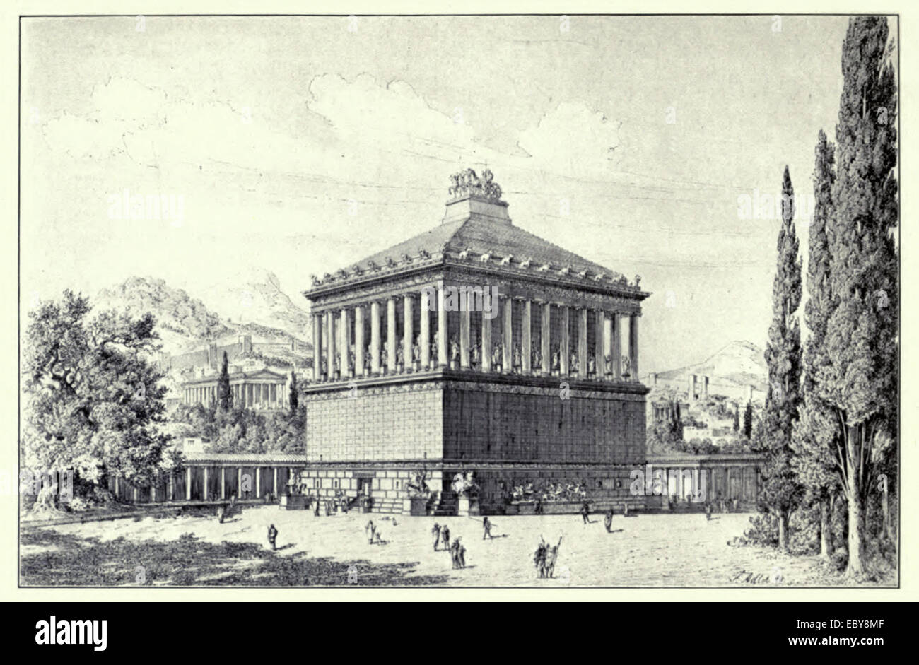 Mausoleum von Halikarnassos (ca. 350BC) illustriert von Friedrich Adler (1827-1908) rekonstruiert. Siehe Beschreibung für mehr Informationen. Stockfoto