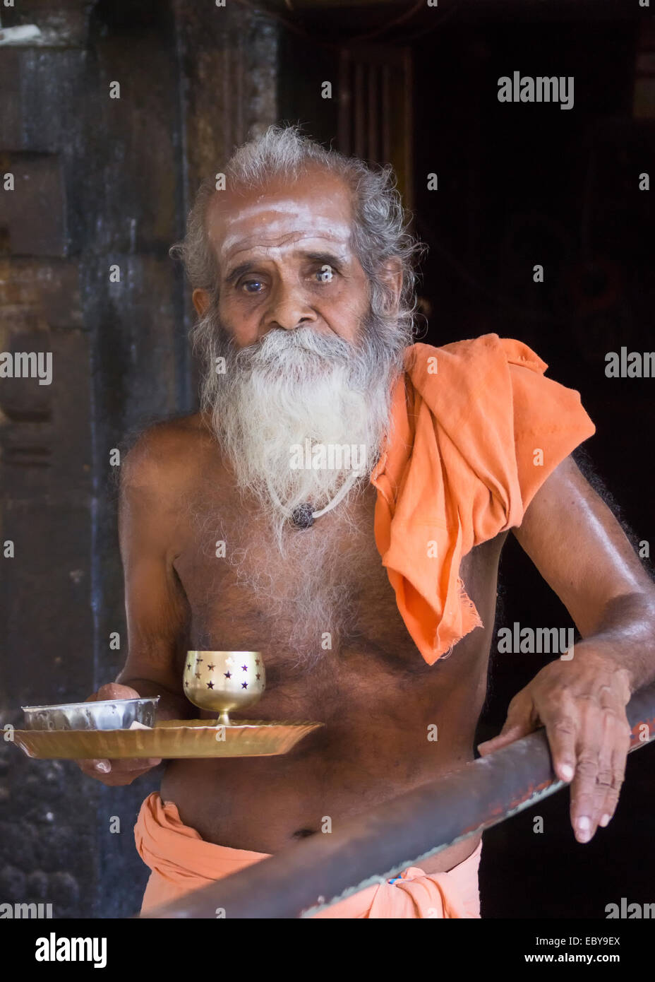 Der Guru bei den Niruthi Shiva Lingam in Thiruvannamalai. Stockfoto