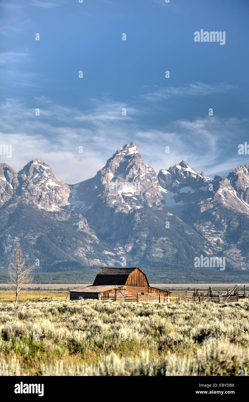 Morman Reihe, USA, Wyoming, Grand Teton Nationalpark stammt aus dem Jahr 1890, John Moulton Homestead, Scheune Stockfoto