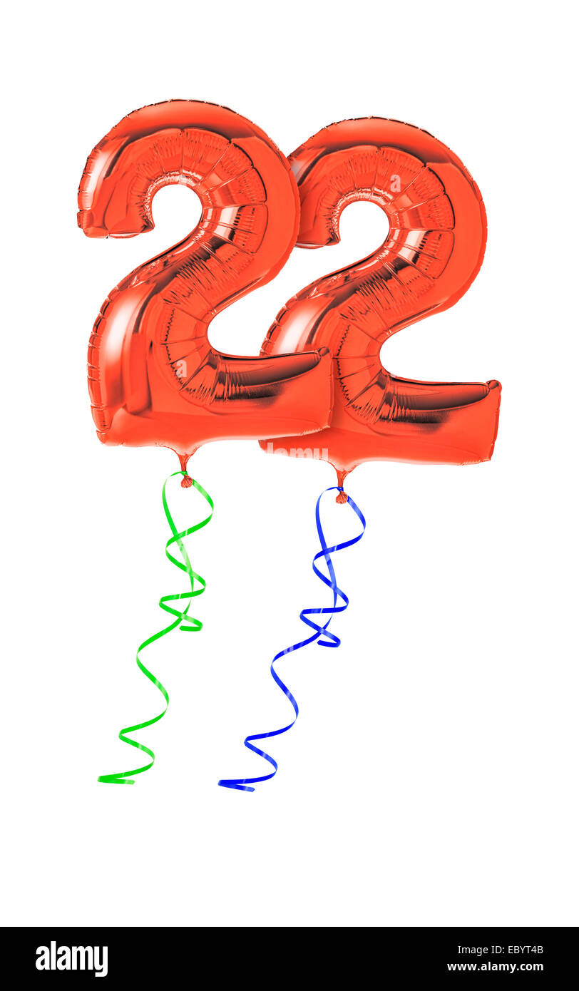Rote Luftballons mit Band - Nummer 22 Stockfoto