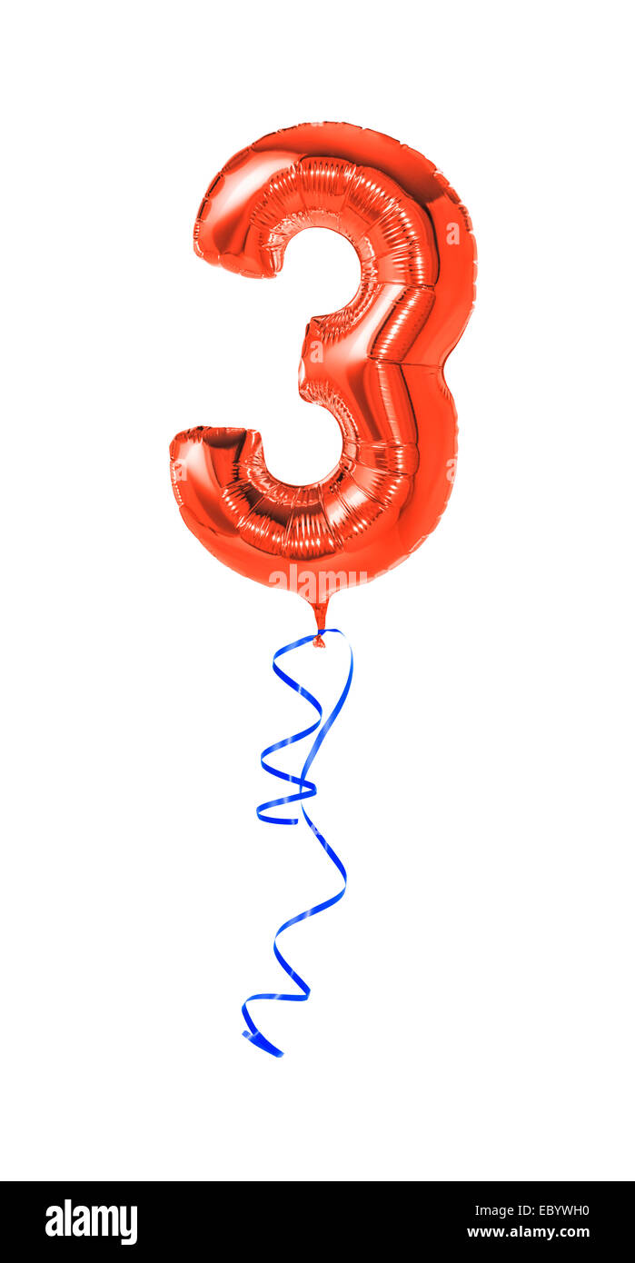 Roten Ballon mit Band - Nummer 3 Stockfoto