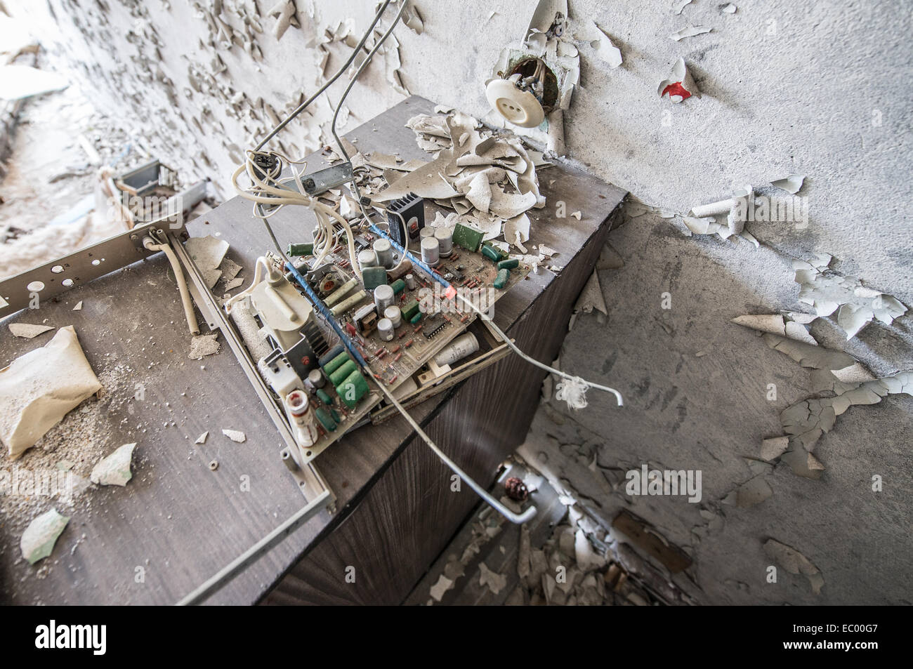 Mainboard im JUPITER-Fabrik in Pripyat verlassene Stadt, Sperrzone von Tschernobyl, Ukraine Stockfoto