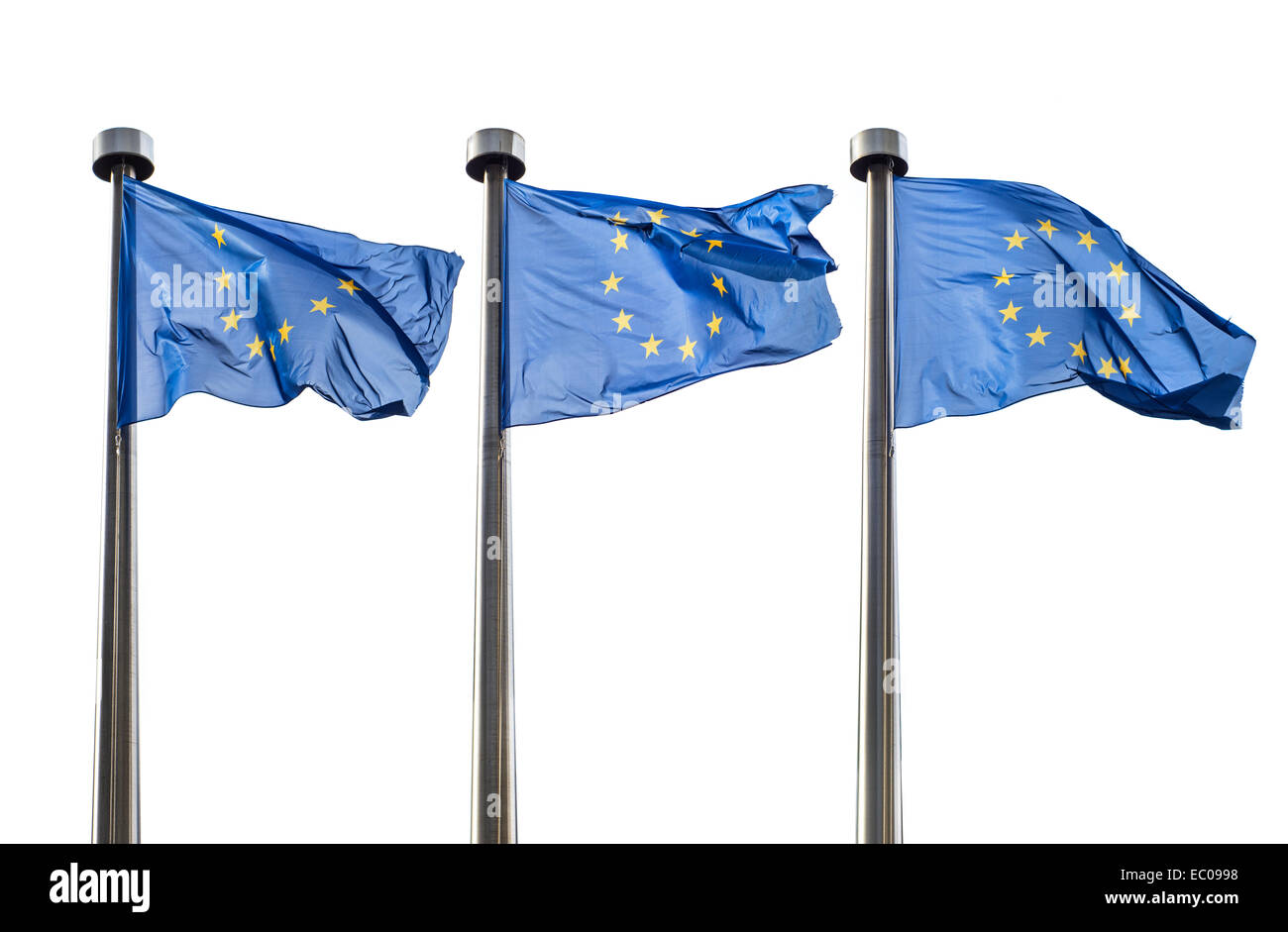Europäische Union Flaggen isoliert auf weißem Hintergrund Stockfoto