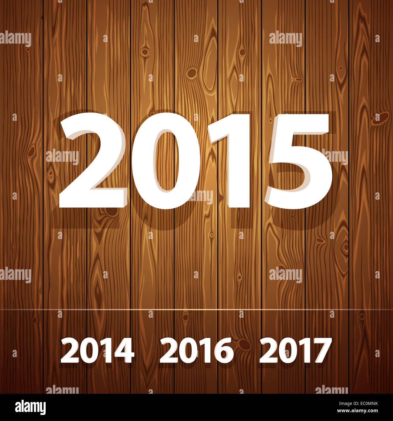 Einfache 3D 2015 auf hölzernen Hintergrund Stockfoto