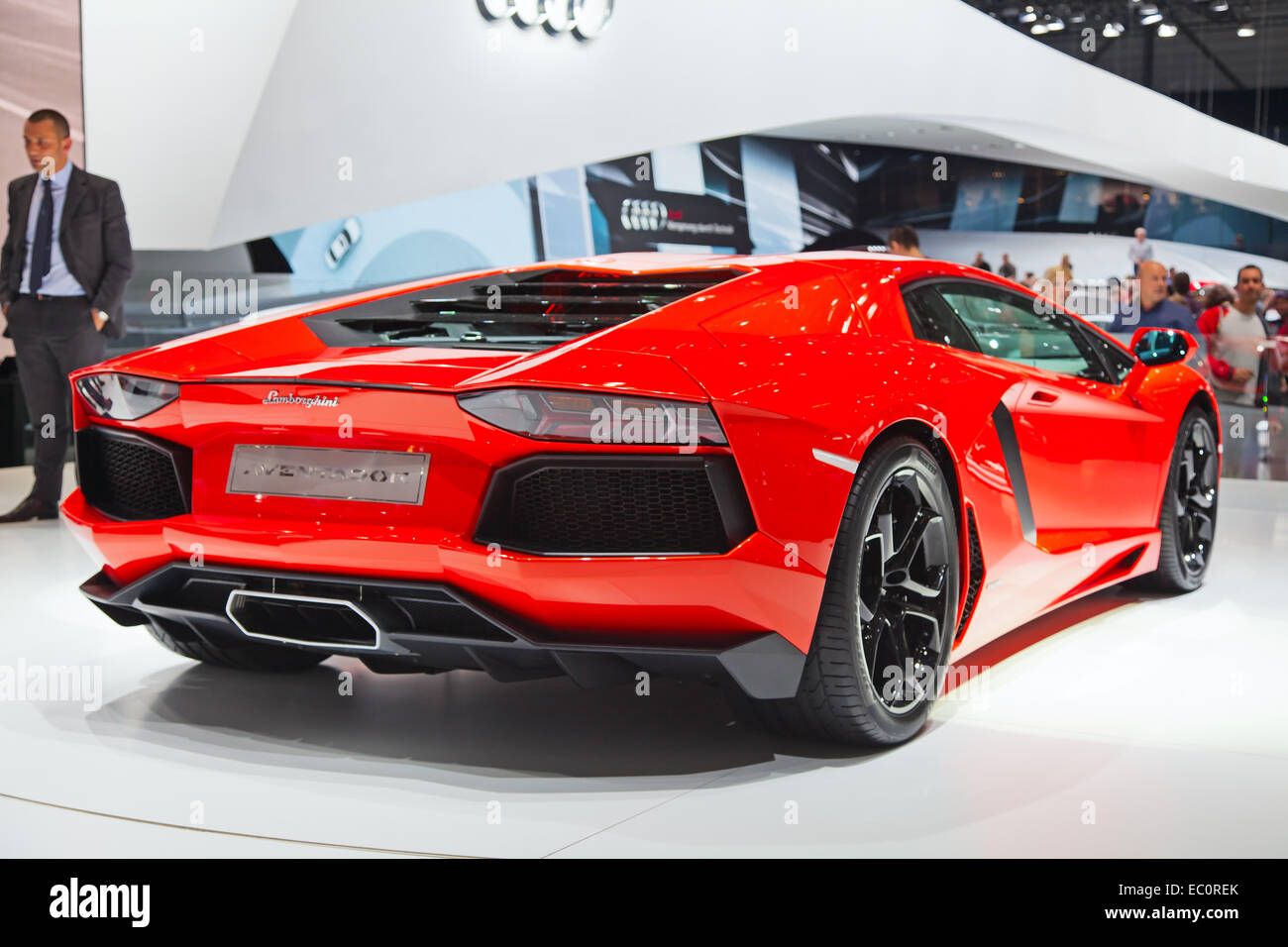 Genf - März 8: Der Lamborghini Aventador auf dem Display auf der 81. International Motor Show Palexpo-Genf Stockfoto