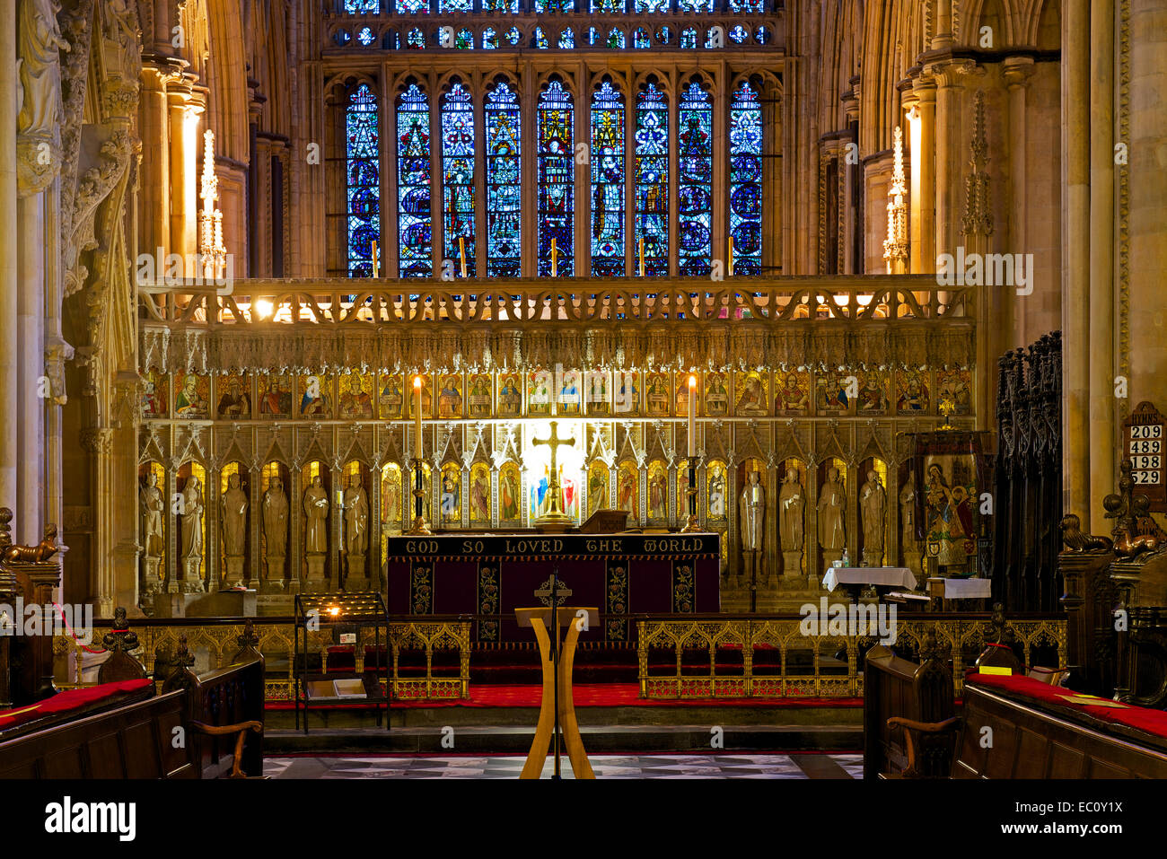 Der Altar und Retabel, Beverley Minster, Humberside, East Yorkshire, England UK Stockfoto