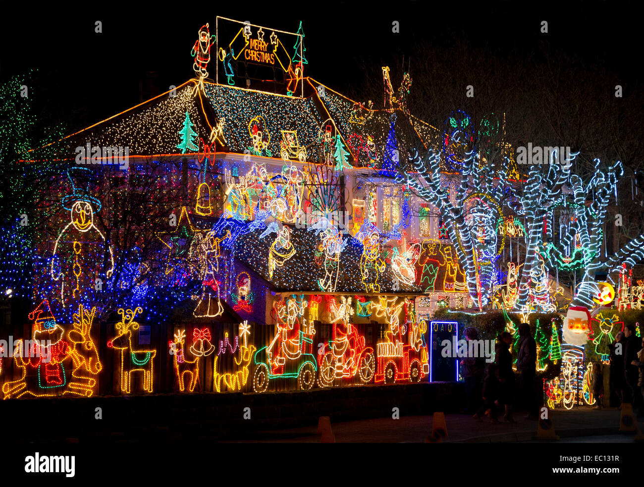 Alex Goodhind Weihnachten Dekoration Haus in Melksham,Wiltshire,UK.200,000 Lichter beleuchten der Eigenschaft jedes Xmas.a Stockfoto