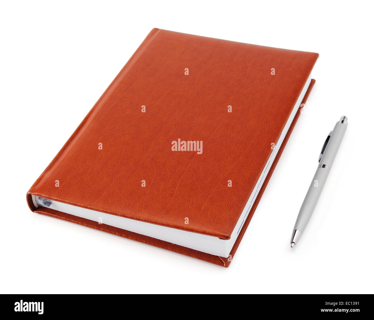Business-Tagebuch mit einem Stift auf weißem Hintergrund Stockfoto