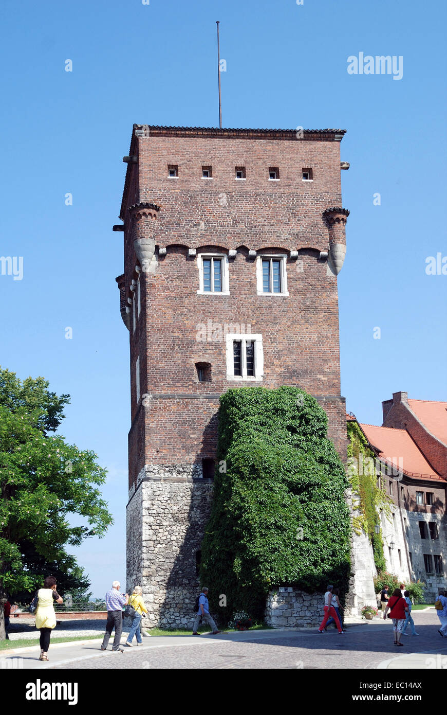 Wachturm am Wawel Hügel von Krakau in Polen. Stockfoto