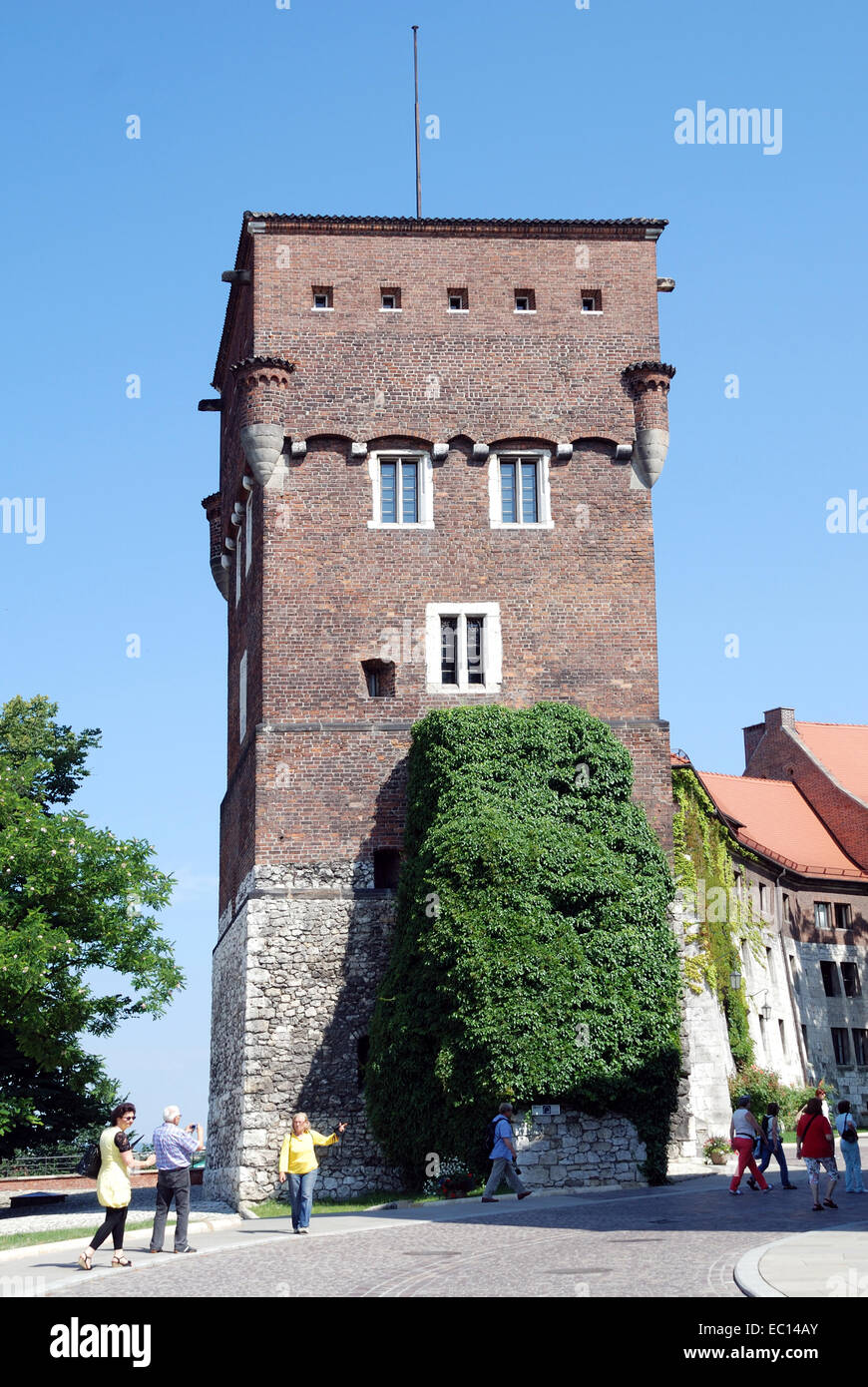 Wachturm am Wawel Hügel von Krakau in Polen. Stockfoto