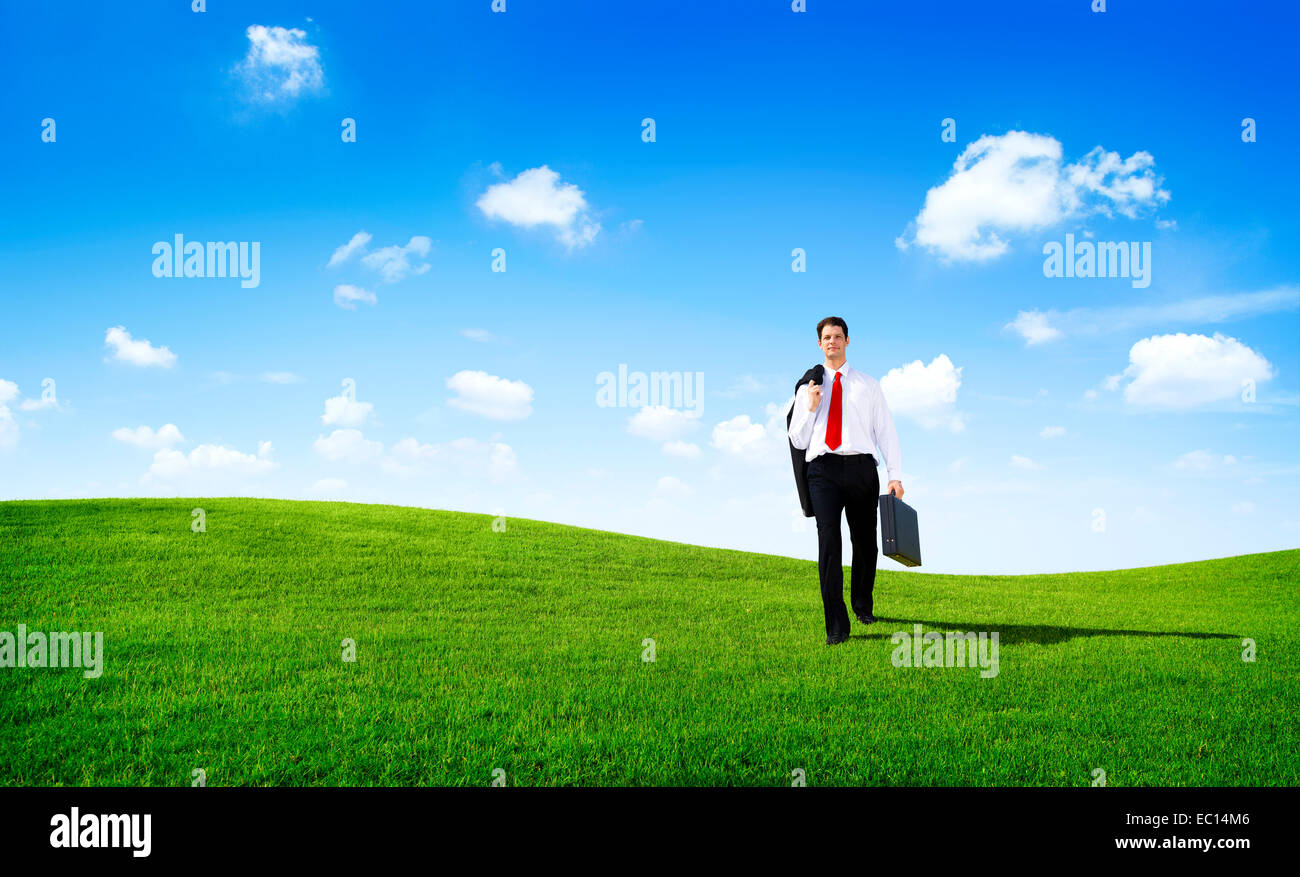 Business-Mann zu Fuß in das Feld Stockfoto