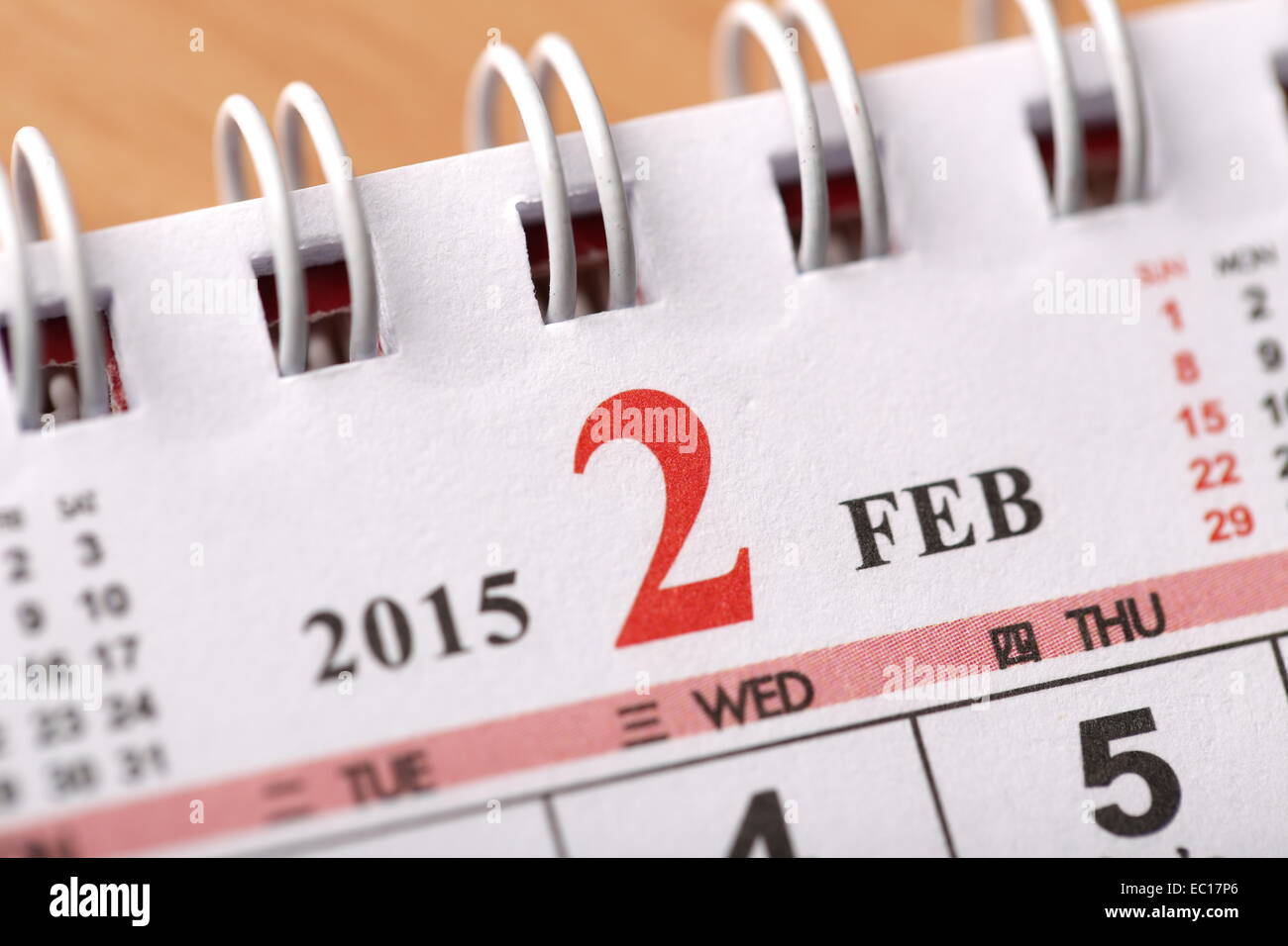 Makro chinesischen Kalender 2015 - Februar mit chinesische Nummer Wort Stockfoto