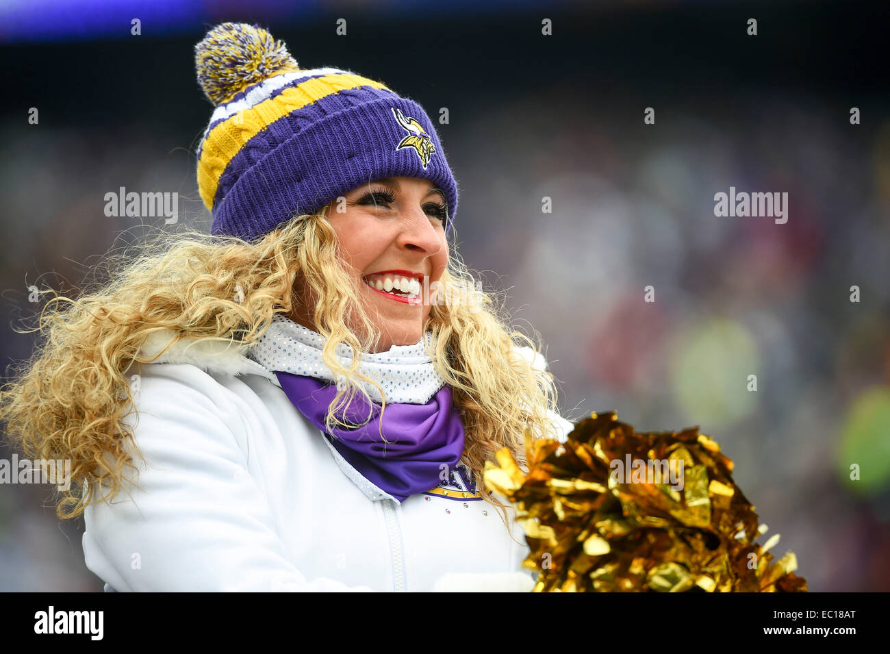 Minneapolis, MN, USA. 7. Dezember 2014. Minnesota Vikings Cheerleader führen Sie während des Spiels gegen die New York Jets im TCF Bank Stadium in Minneapolis, MN. Craig Lassig/CSM/Alamy Live-Nachrichten Stockfoto