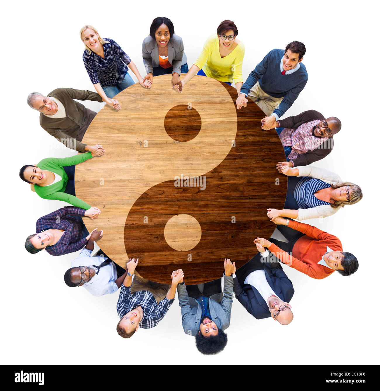 Multiethnische Gruppe in Yin und Yang Stockfoto