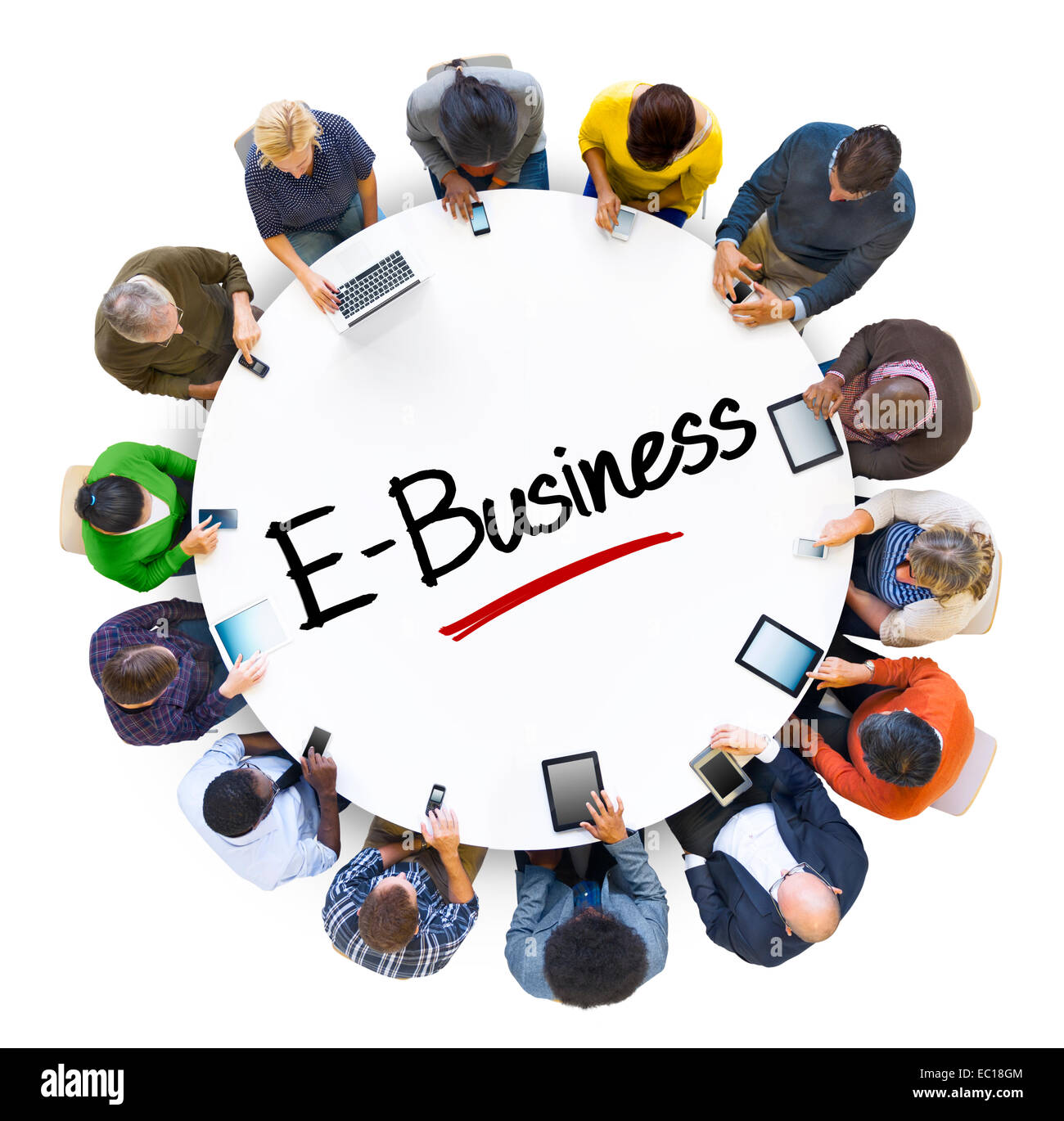 Multiethnische Gruppe von Geschäftsleuten mit E-Business Stockfoto