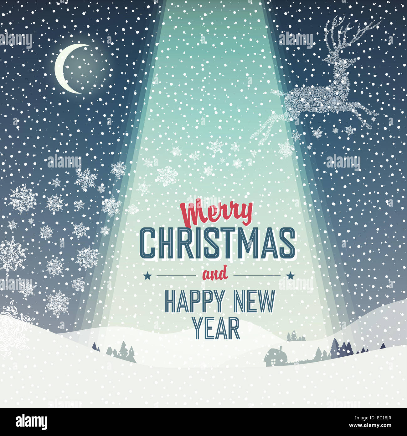 Merry Christmas Card Ruhe Winterszene Illustration Stockfoto