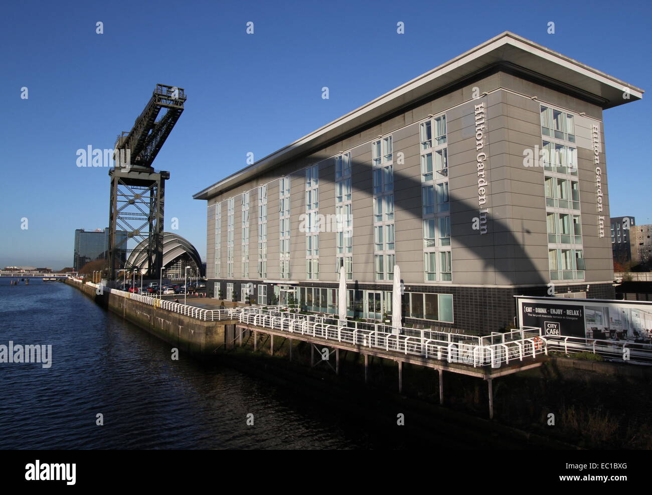 Hilton Garden Inn und Finnieston Kran Glasgow Schottland Dezember 2014 Stockfoto