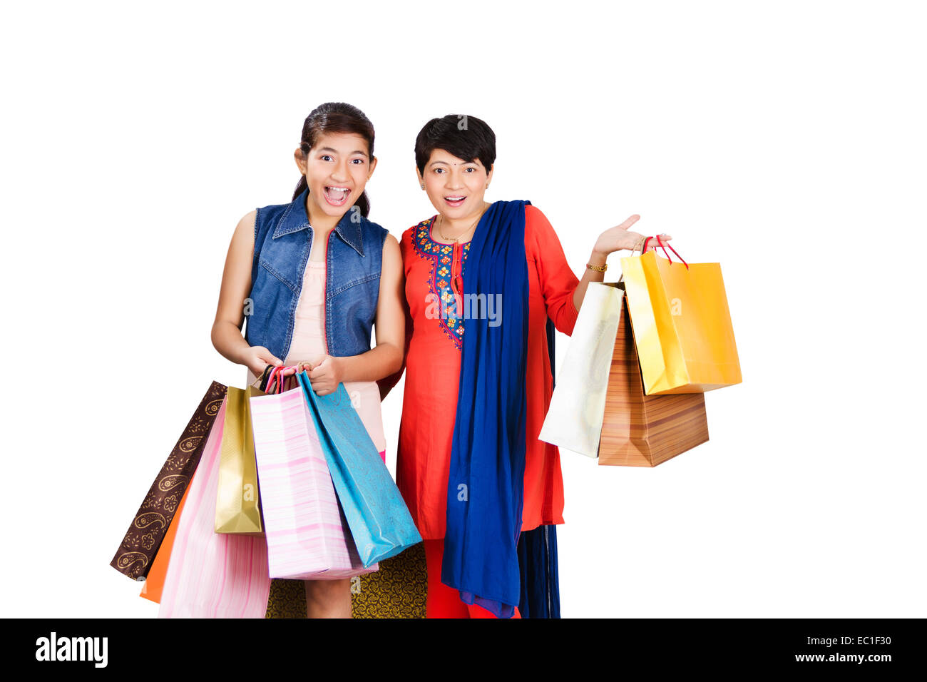 indische Mutter und Tochter shopping-Spaß Stockfoto