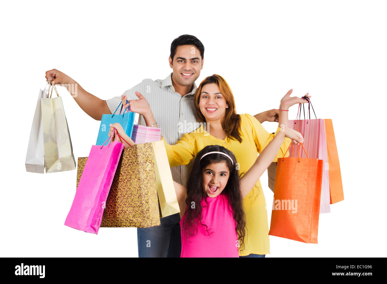 indischer Eltern mit Kind Shopping Stockfoto