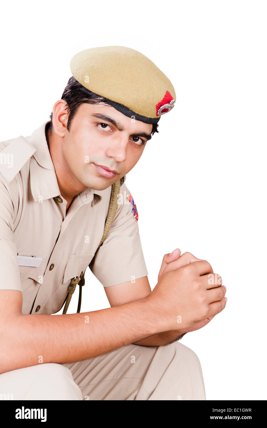 1 indische Patriotismus Mann Constable Haltung Pose sitzen Stockfoto