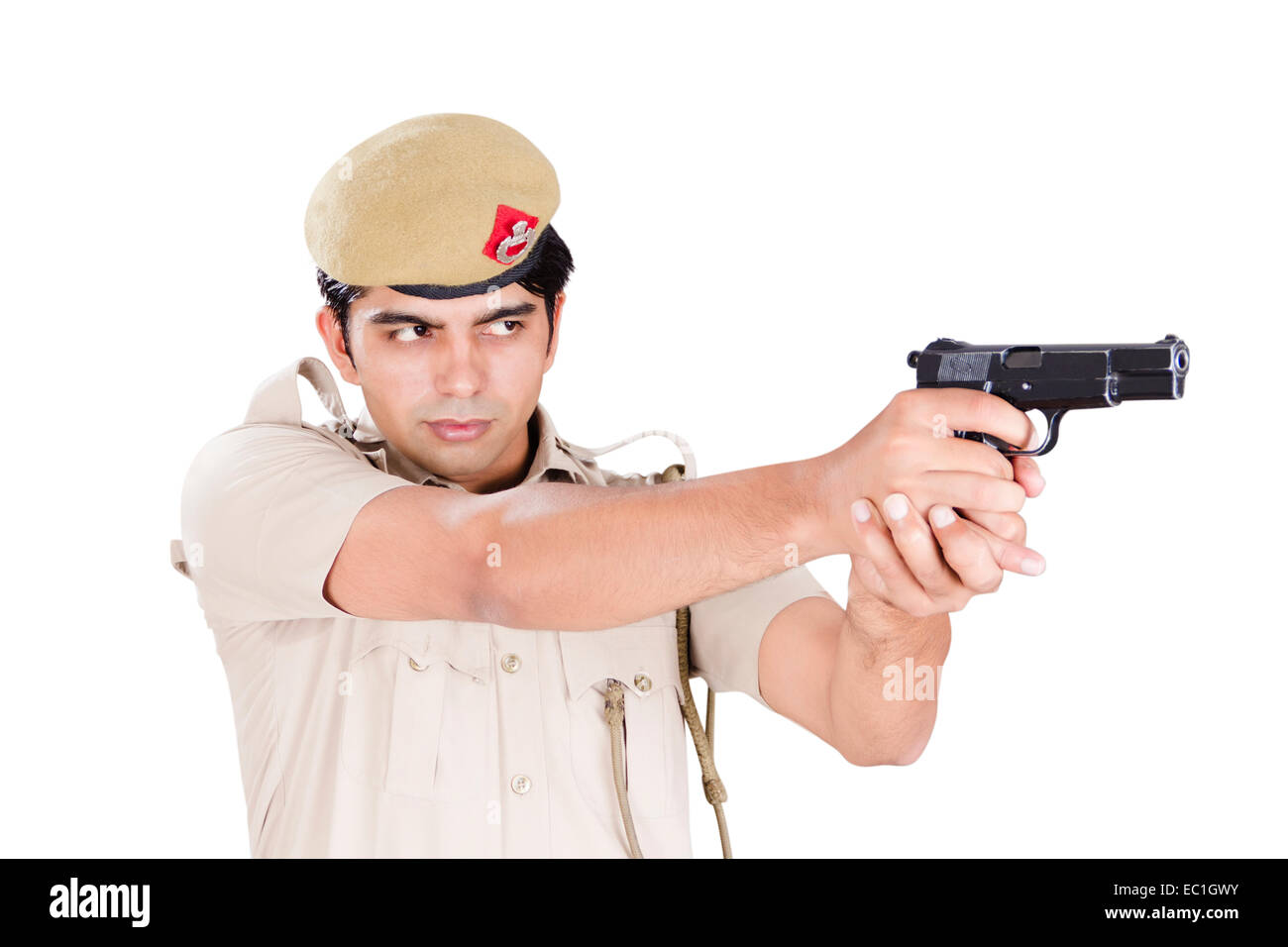 1 Indische Patriotismus Mann Polizist Crime Control Pistole Ziel Stockfotografie Alamy