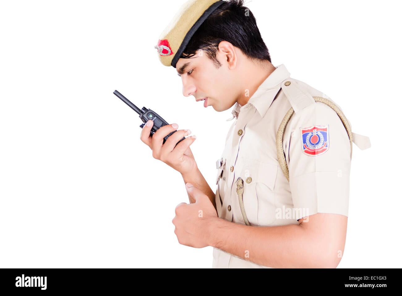 1 Indische Polizei Mann Constable Sprechen Schnurloses Telefon Stockfotografie Alamy