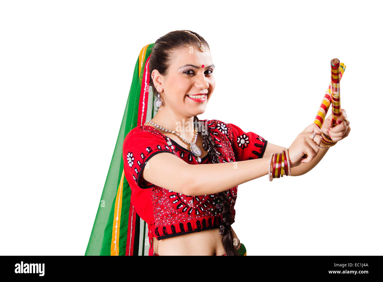 1 indische Gujrati Lady Navratri Dandia Stockfoto