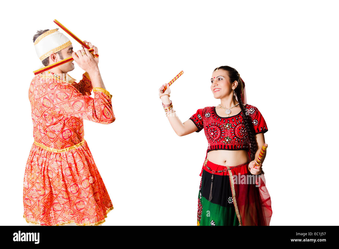 indische paar Gujrati Navratri Dandia Stockfoto