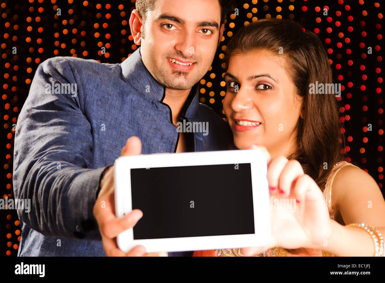 indische paar Telefon Selfie Diwali-fest Stockfoto