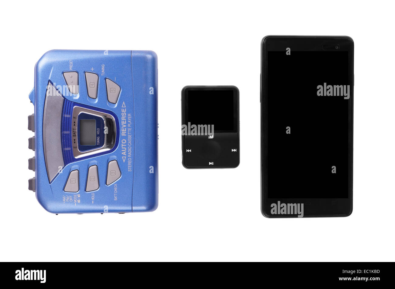 Walkman MP3-Player und Smartphones Stockfoto