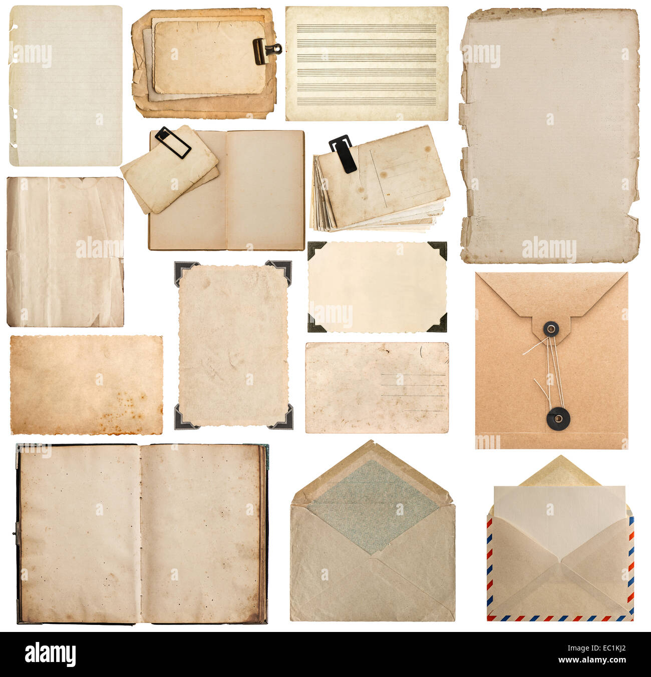 Satz von altem Papier, Buch, Seite, Karton, Umschlag, Bilderrahmen mit Ecke  isoliert auf weißem Hintergrund Stockfotografie - Alamy