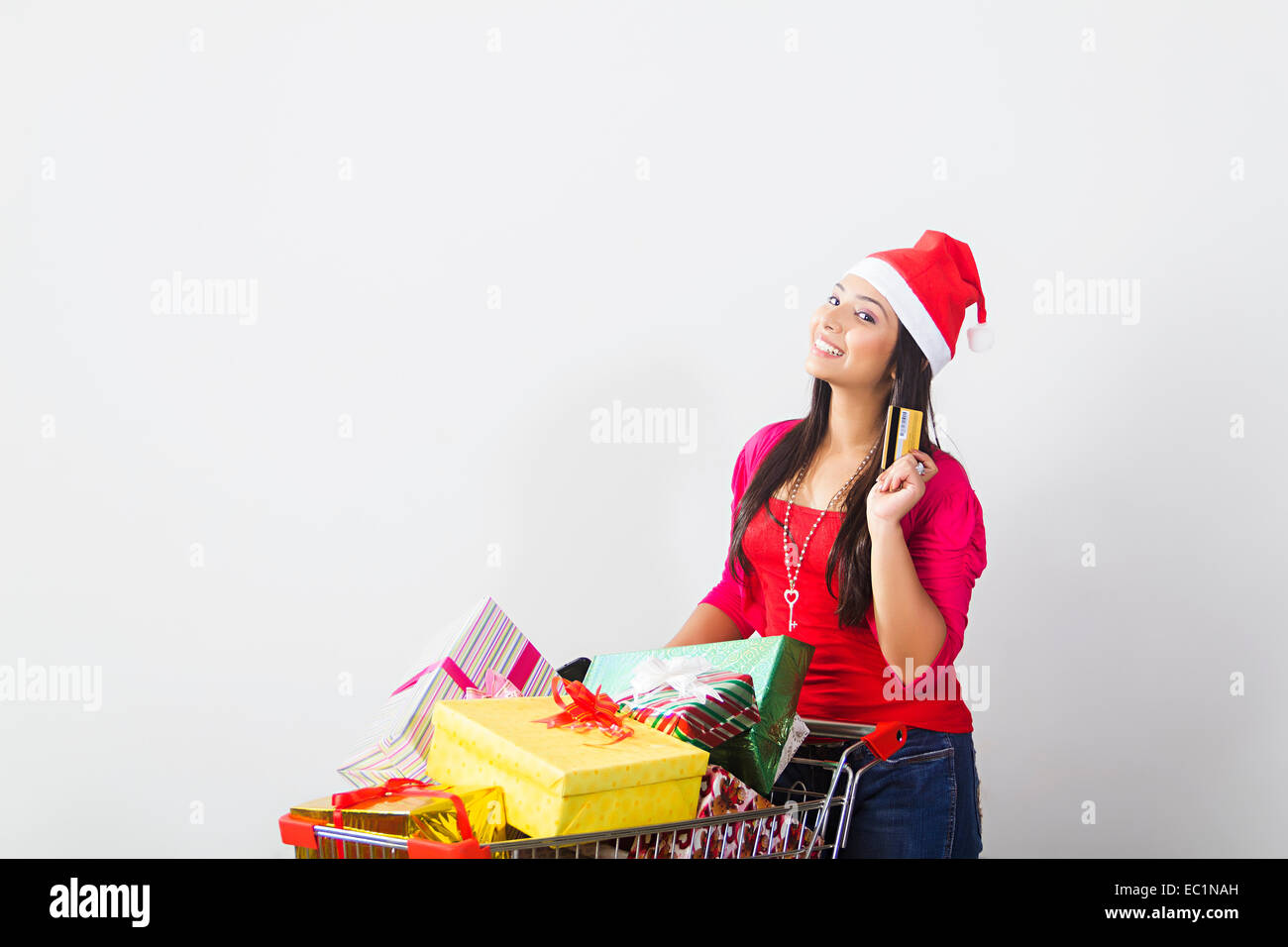 eine Inderin Festival Weihnachtsgeschenk Online-shopping Stockfoto