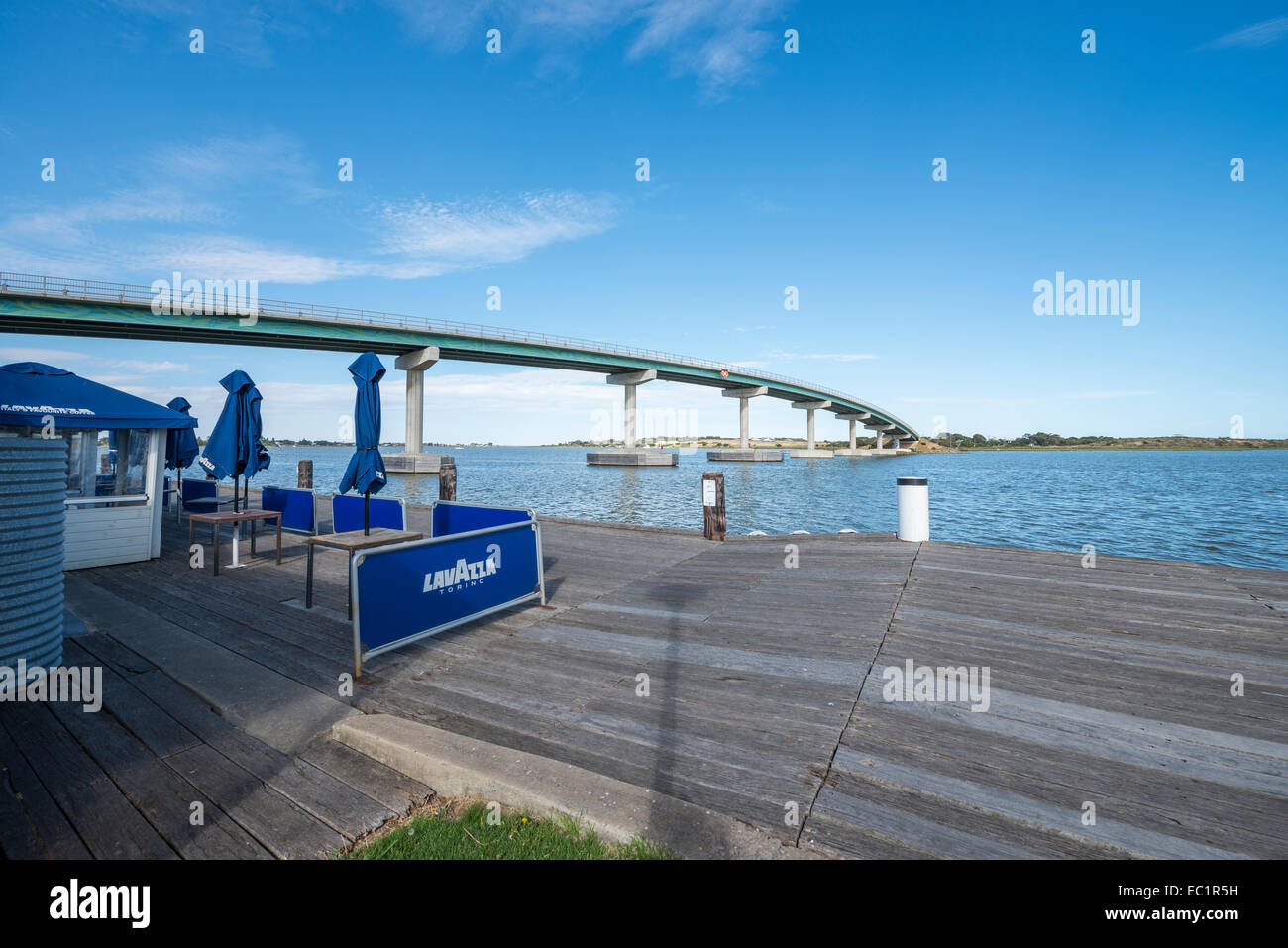 Dock der Hindmarsh Island Bridge und Goolwa, Südaustralien Stockfoto