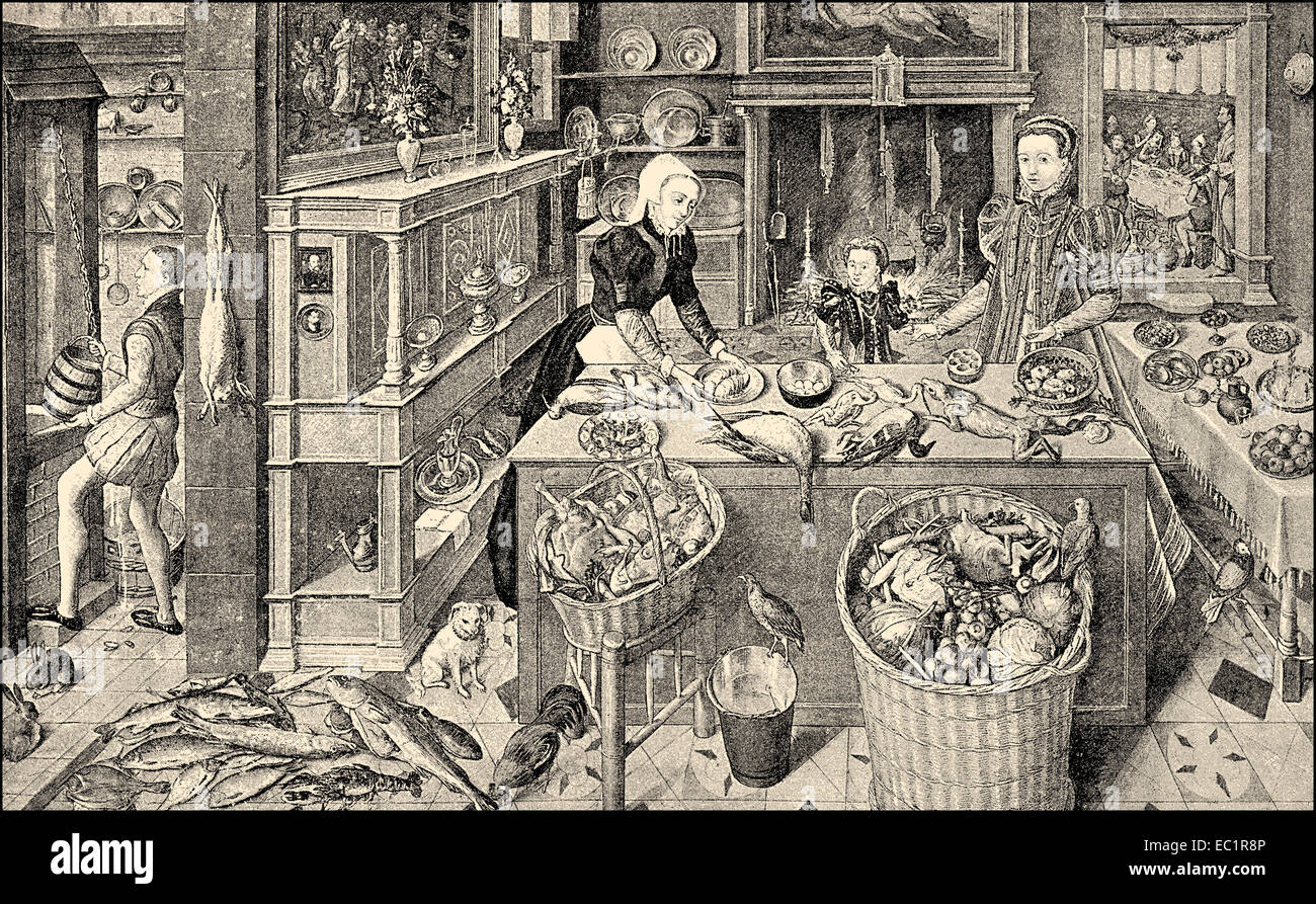 Kitchen Historical Illustration Stockfotos & Kitchen Historical
