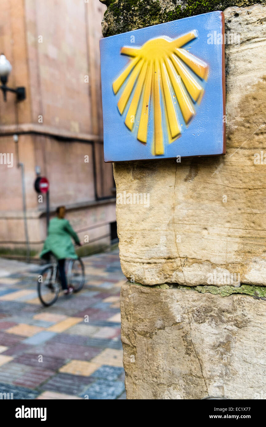 Jakobsmuschel, Symbol des Camino de Santiago Wallfahrt Route, Santiago De Compostela, Galicien, Spanien Stockfoto