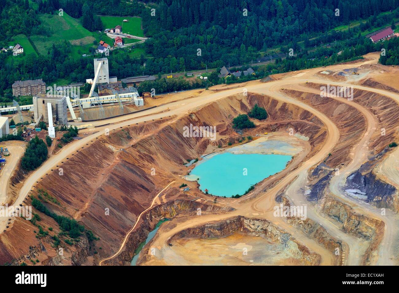 Sedimentation Pool, Teich Schlamm, Tagebau Grube Erz, Berg der Erzberg in Eisenerz, Steiermark, Österreich Stockfoto