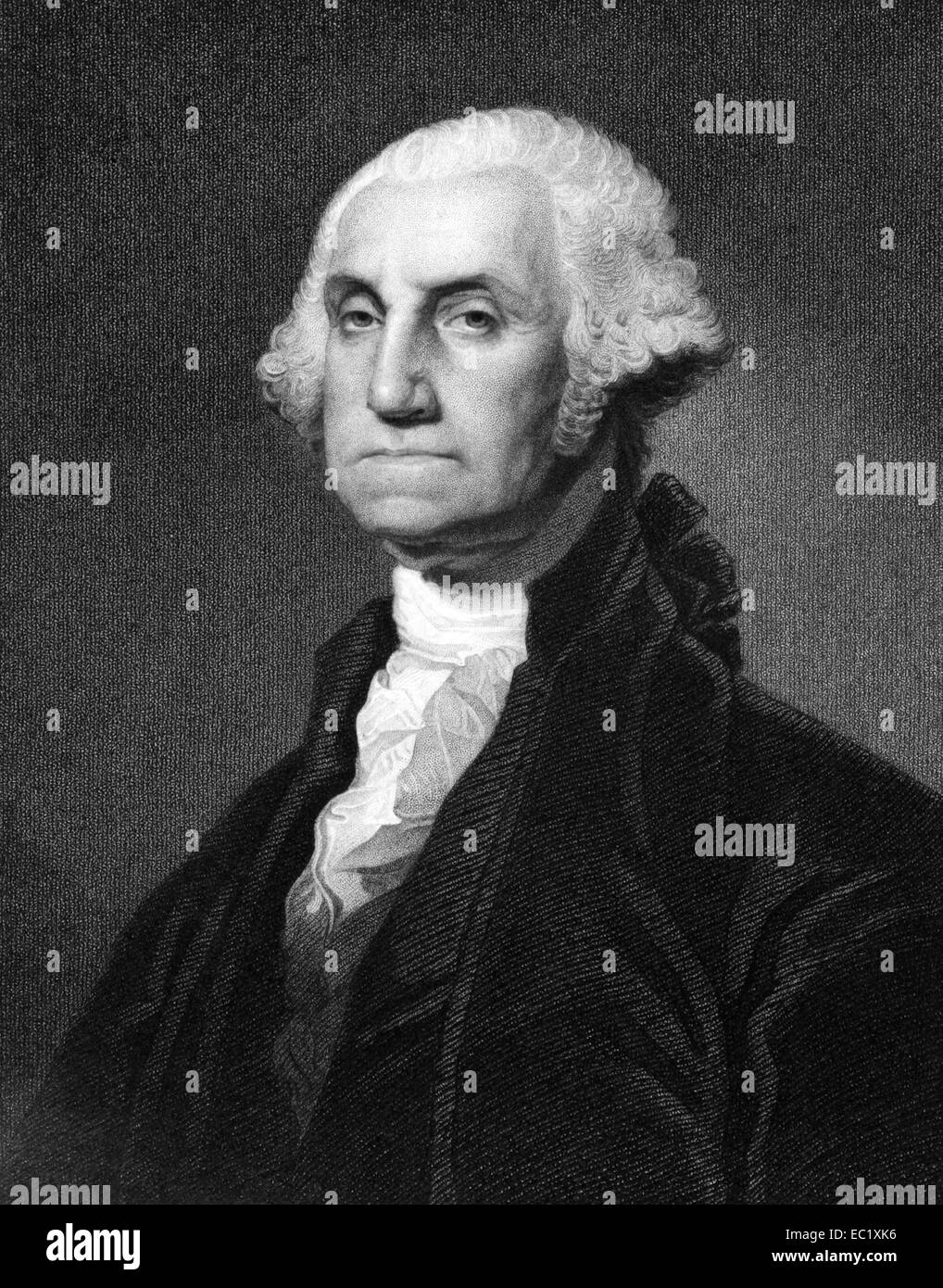George Washington (1731-1799) auf Kupferstich aus dem Jahr 1873. Erster Präsident der Vereinigten Staaten während 1789-1797. Stockfoto
