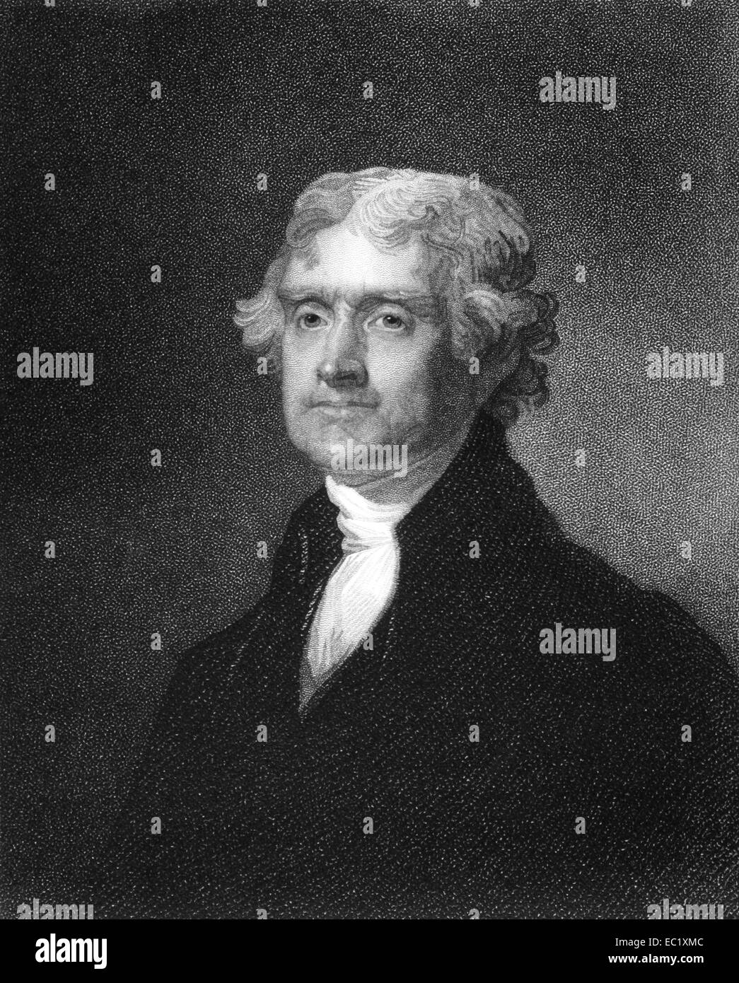 Thomas Jefferson (1743-1826) auf Kupferstich aus dem Jahr 1835. Stockfoto
