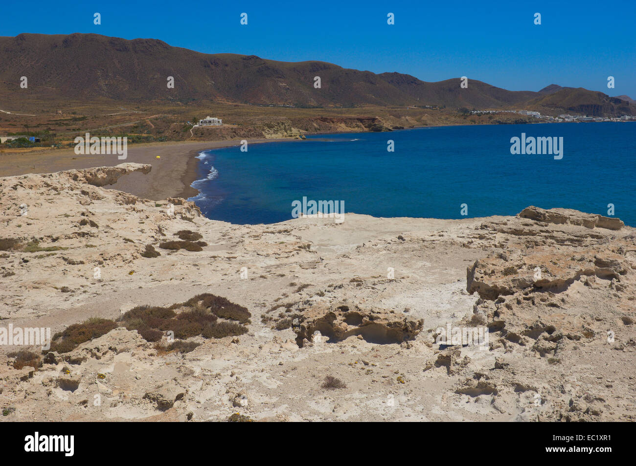 Cabo de Gata, Los Escullos, Playa del Arco, Strand El Arco, Cabo de Gata-Nijar Natural Park, Almeria, Andalusien, Spanien, Europa Stockfoto