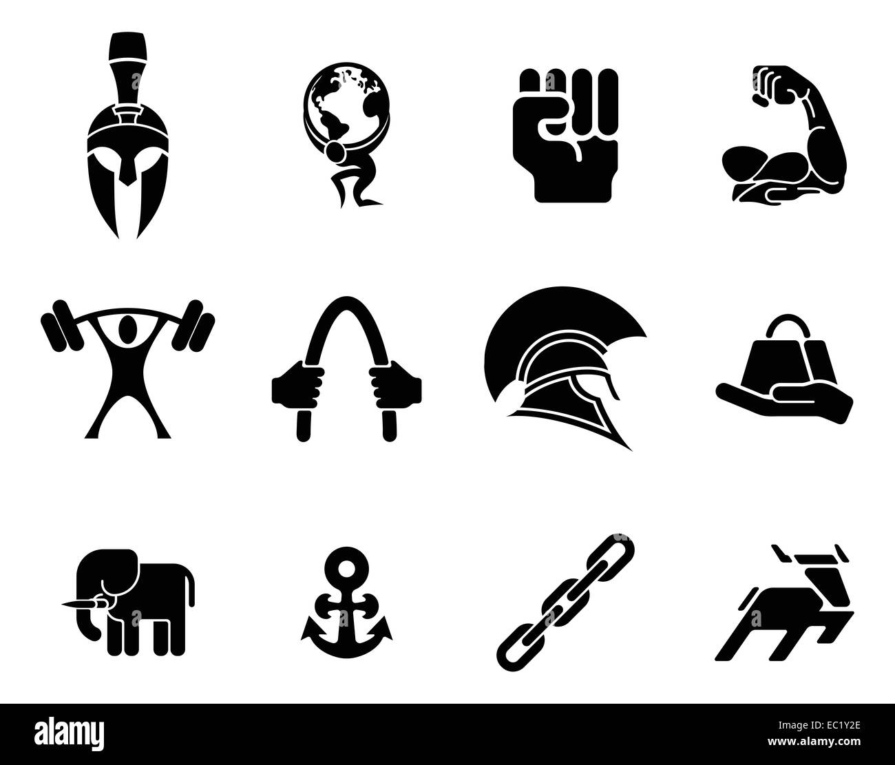 Konzeptionelle Stärke Symbolsatz Symbole in Bezug auf das Konzept der Stärke oder stark Stockfoto