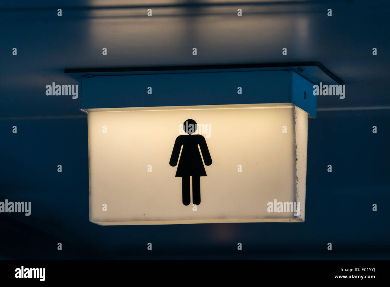 Beleuchtete WC Schild für Frauen, Piktogramm Stockfoto