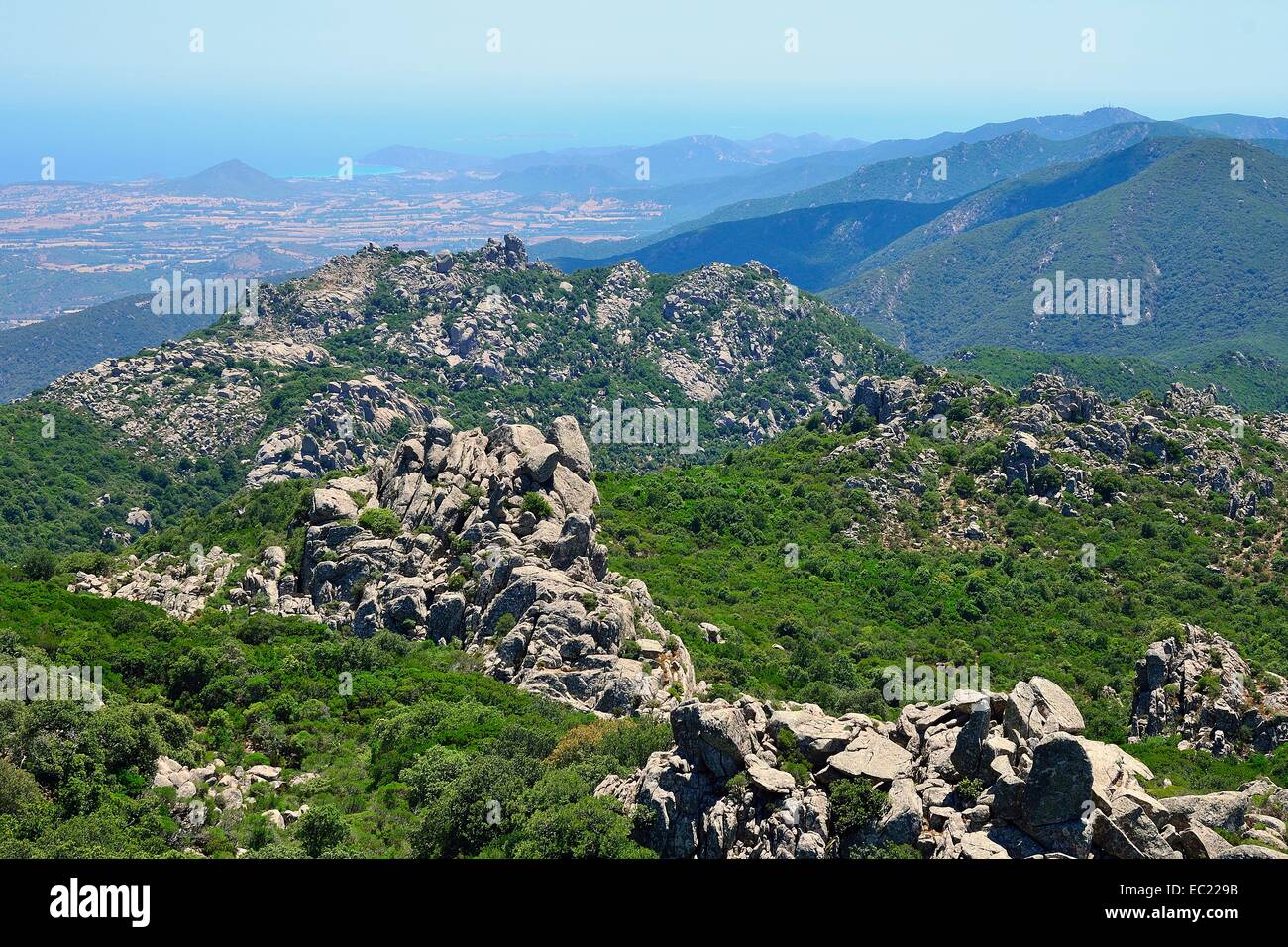 Granit-Formationen, Bergregion Monte dei Sette Fratelli, Natur reservieren Parco dei Sette Fratelli, Sardinien, Italien Stockfoto