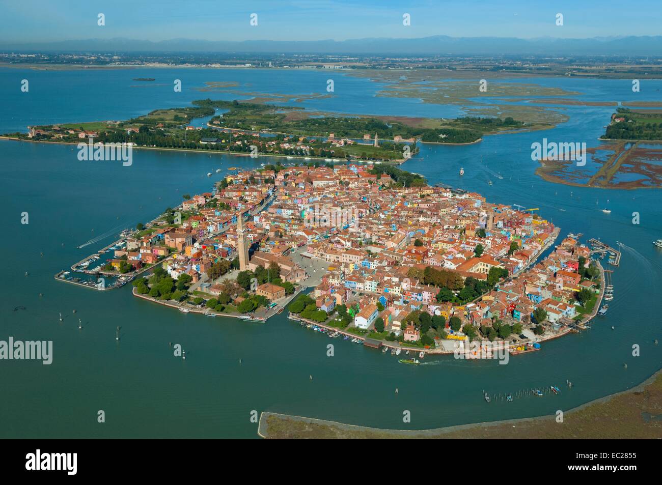 Luftaufnahme der Insel Burano, Venedig Lagune, Italien, Europa Stockfoto