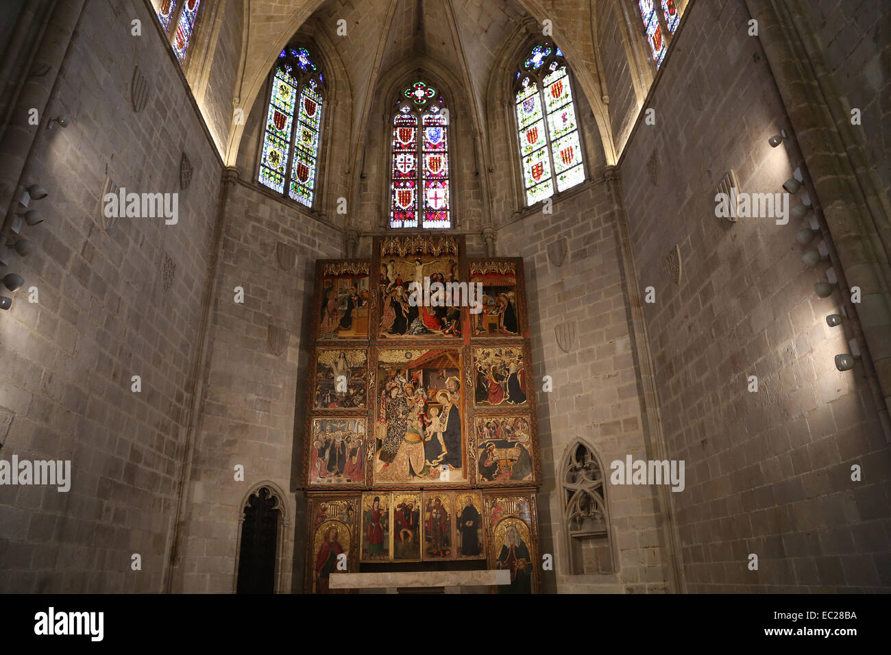 Spanien. Barcelona. Die Pfälzer Kapelle des St. Agatha (1302). Polygonalen Apsis. Komplex des Grand Royal Palace. Stockfoto