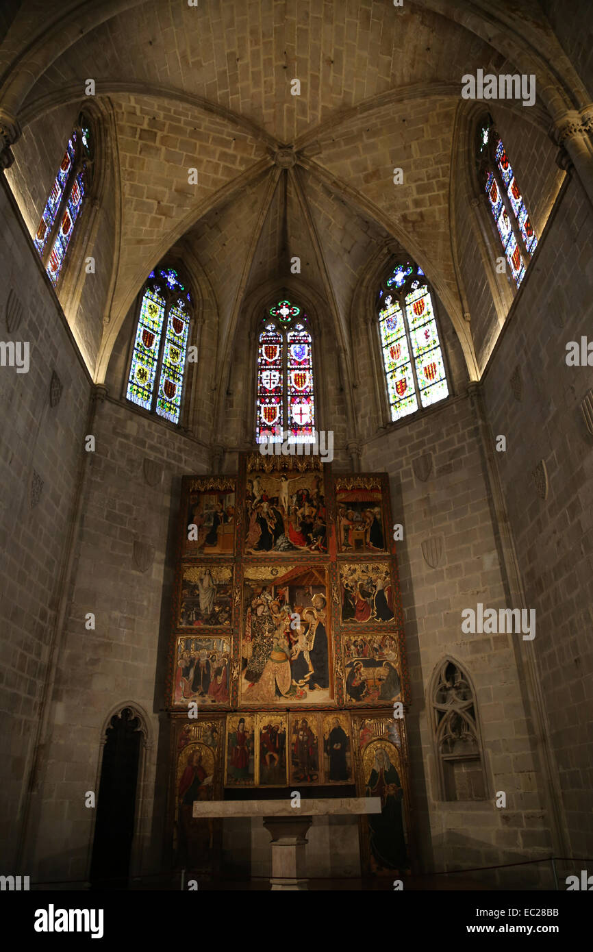 Spanien. Barcelona. Die Pfälzer Kapelle des St. Agatha (1302).  Polygonalen Apsis. Komplex des Grand Royal Palace. Stockfoto