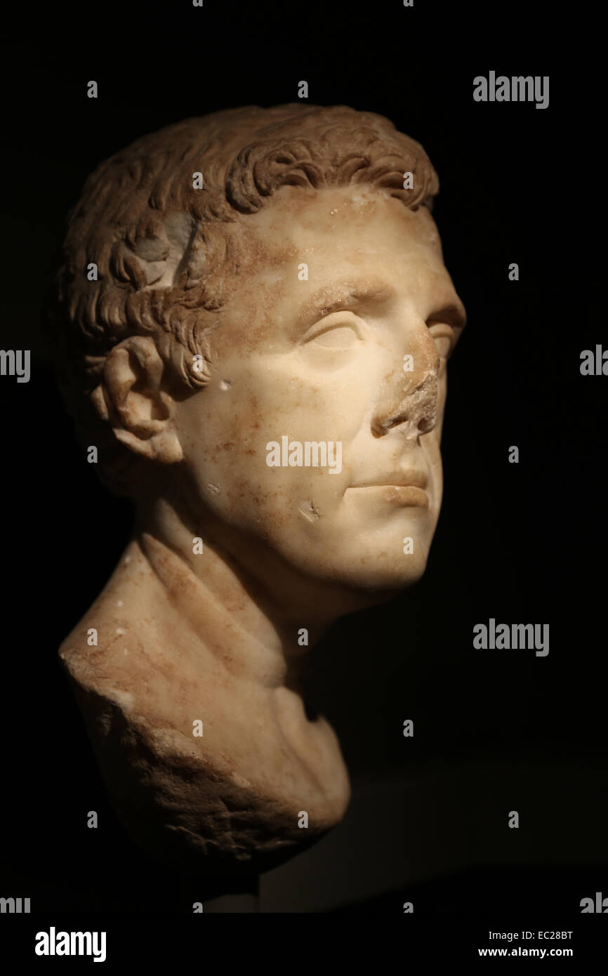 Römische Kunst. Grabbeigaben portrait.1st c. AD. Ausgrabungen der römischen Mauern von Barcino Museum für Stadtgeschichte. Barcelona. Spanien. Stockfoto