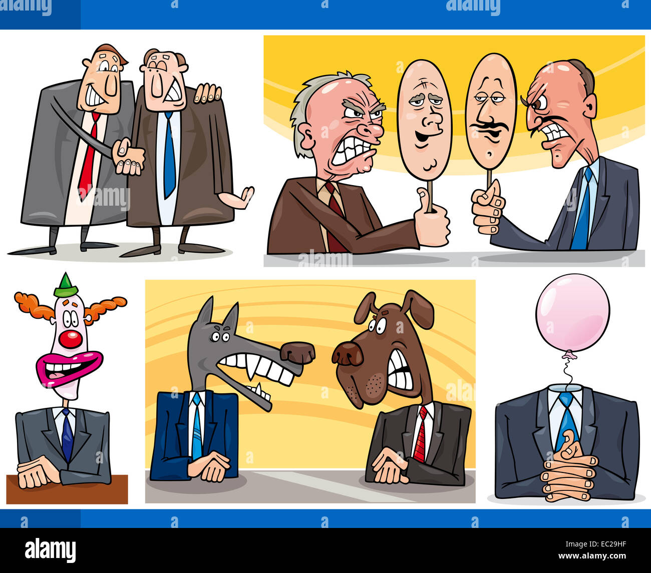 Abbildung Set humorvolle Karikatur Konzepte oder und Metaphern der Politik und Politiker Stockfoto