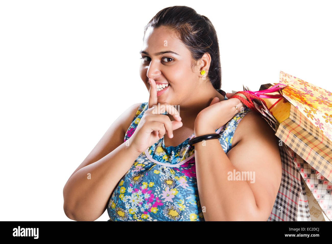 indische übergewichtige Dame einkaufen Stockfoto