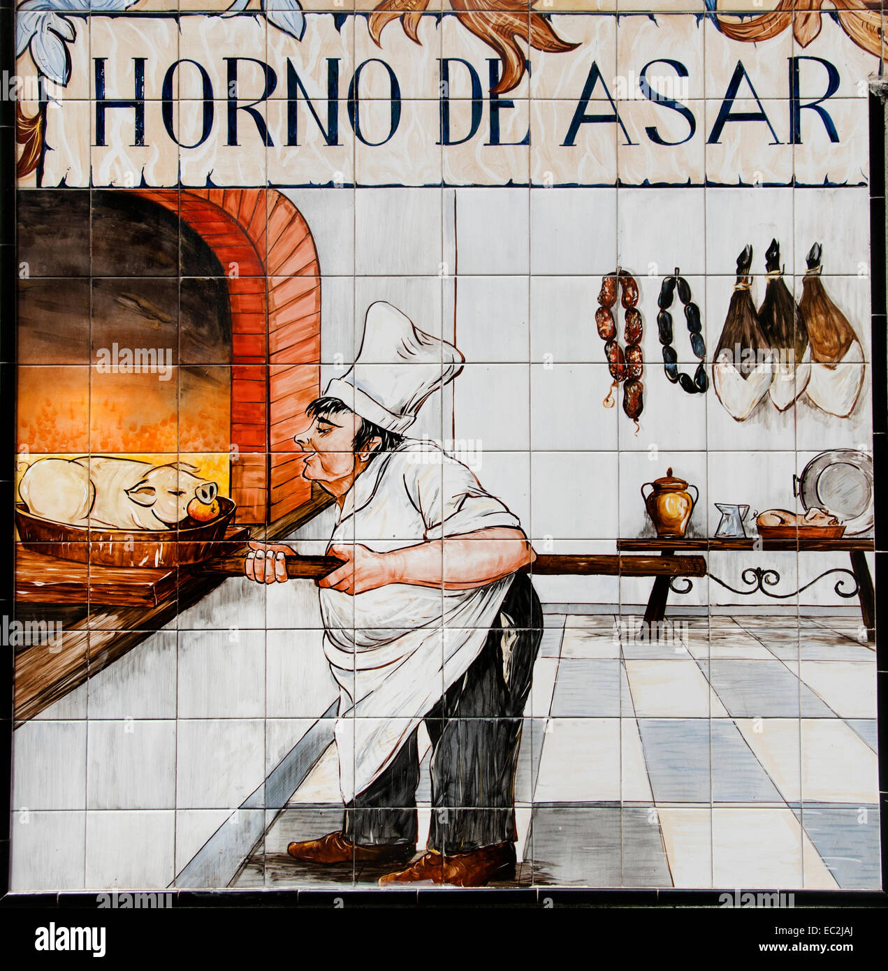 Horno de Asar - Ofen rösten - La Chata-Tapas-Bars in der Calle De La Cava Baja im Quartier La Latina, Madrid, Spanien Stockfoto