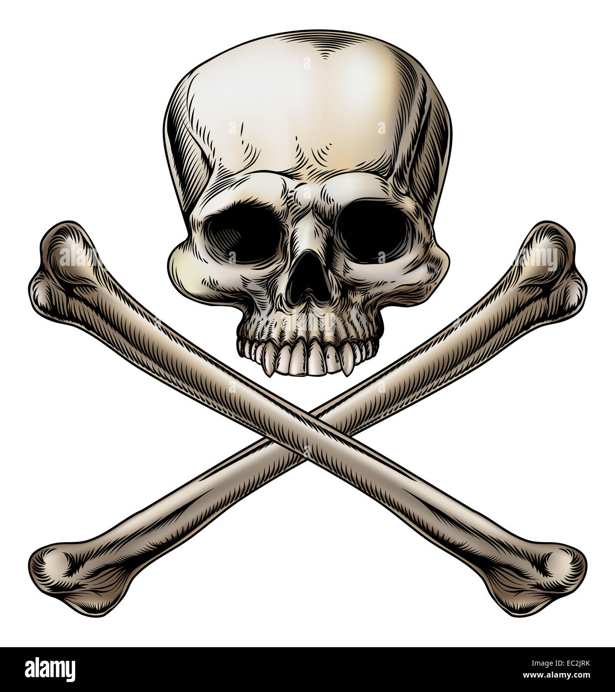 Jolly Roger Abbildung eines Schädels über zwei gekreuzten Knochen Stockfoto